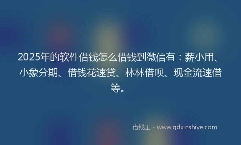 2025年的软件借钱怎么借钱到微信有：薪小用、小象分期、借钱花速贷、林林借呗、现金流速借等。