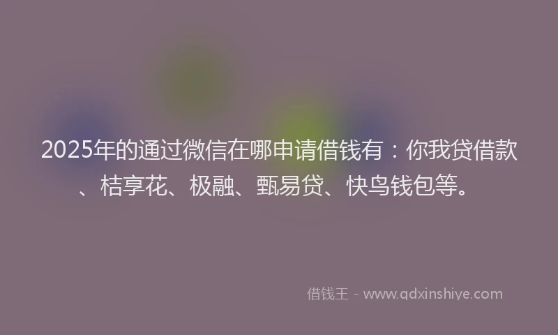 2025年的通过微信在哪申请借钱有：你我贷借款、桔享花、极融、甄易贷、快鸟钱包等。