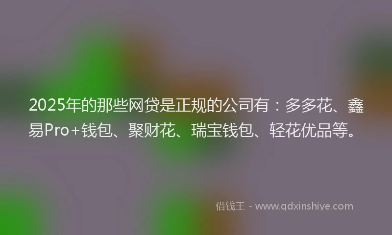 2025年的那些网贷是正规的公司有：多多花、鑫易Pro+钱包、聚财花、瑞宝钱包、轻花优品等。