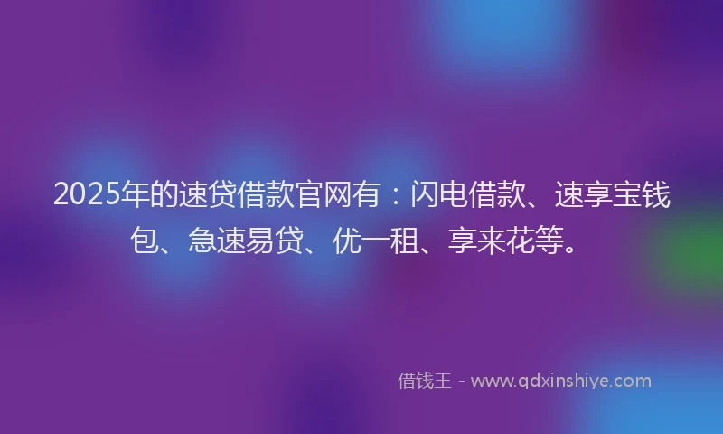 2025年的速贷借款官网有：闪电借款、速享宝钱包、急速易贷、优一租、享来花等。