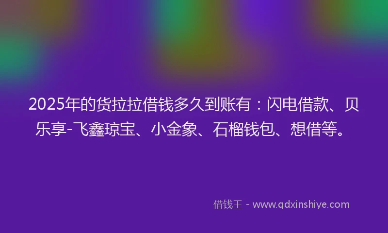 2025年的货拉拉借钱多久到账有：闪电借款、贝乐享-飞鑫琼宝、小金象、石榴钱包、想借等。