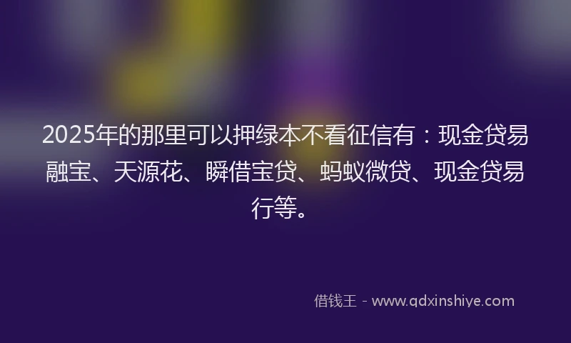 2025年的那里可以押绿本不看征信有：现金贷易融宝、天源花、瞬借宝贷、蚂蚁微贷、现金贷易行等。