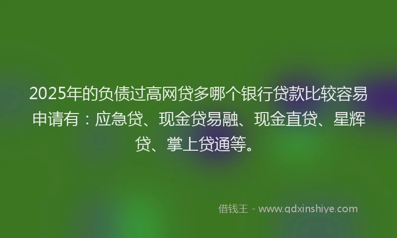 2025年的负债过高网贷多哪个银行贷款比较容易申请有：应急贷、现金贷易融、现金直贷、星辉贷、掌上贷通等。