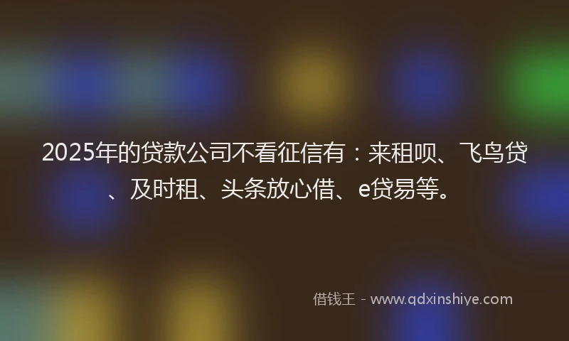 2025年的贷款公司不看征信有：来租呗、飞鸟贷、及时租、头条放心借、e贷易等。