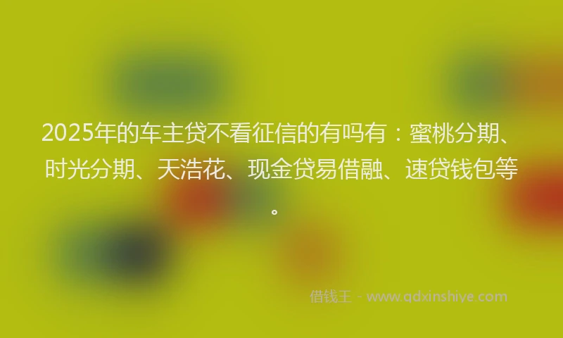 2025年的车主贷不看征信的有吗有：蜜桃分期、时光分期、天浩花、现金贷易借融、速贷钱包等。
