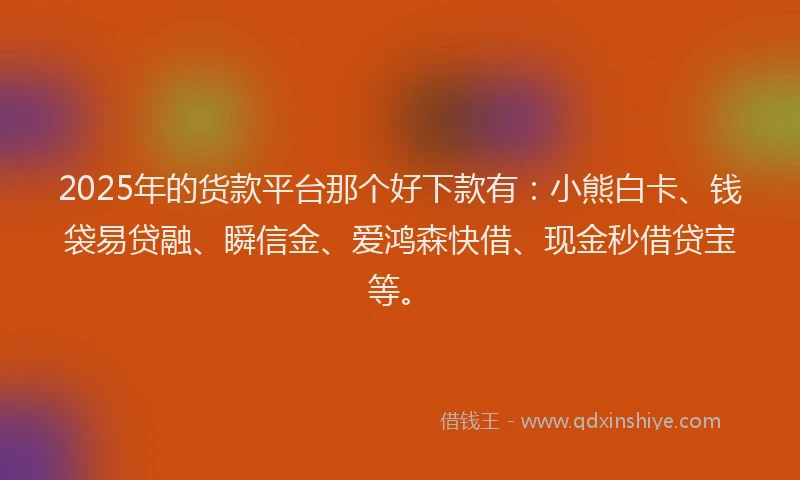 2025年的货款平台那个好下款有：小熊白卡、钱袋易贷融、瞬信金、爱鸿森快借、现金秒借贷宝等。