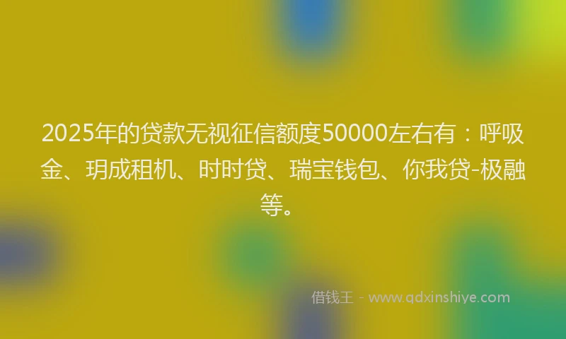 2025年的贷款无视征信额度50000左右有：呼吸金、玥成租机、时时贷、瑞宝钱包、你我贷-极融等。