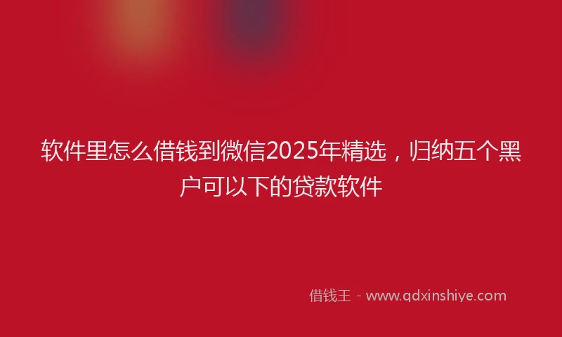 软件里怎么借钱到微信2025年精选，归纳五个黑户可以下的贷款软件