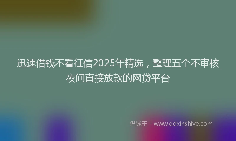 迅速借钱不看征信2025年精选，整理五个不审核夜间直接放款的网贷平台
