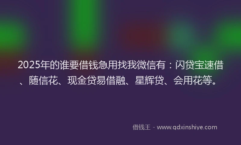 2025年的谁要借钱急用找我微信有：闪贷宝速借、随信花、现金贷易借融、星辉贷、会用花等。