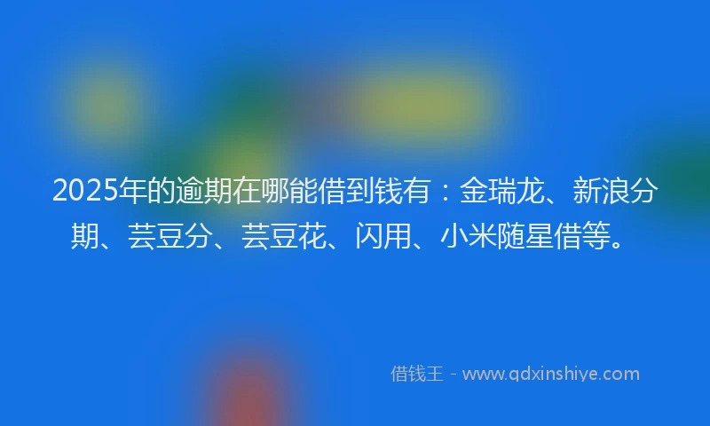 2025年的逾期在哪能借到钱有：金瑞龙、新浪分期、芸豆分、芸豆花、闪用、小米随星借等。
