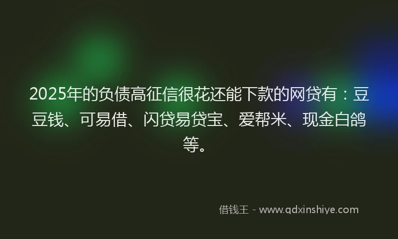 2025年的负债高征信很花还能下款的网贷有：豆豆钱、可易借、闪贷易贷宝、爱帮米、现金白鸽等。