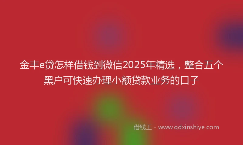金丰e贷怎样借钱到微信2025年精选，整合五个黑户可快速办理小额贷款业务的口子