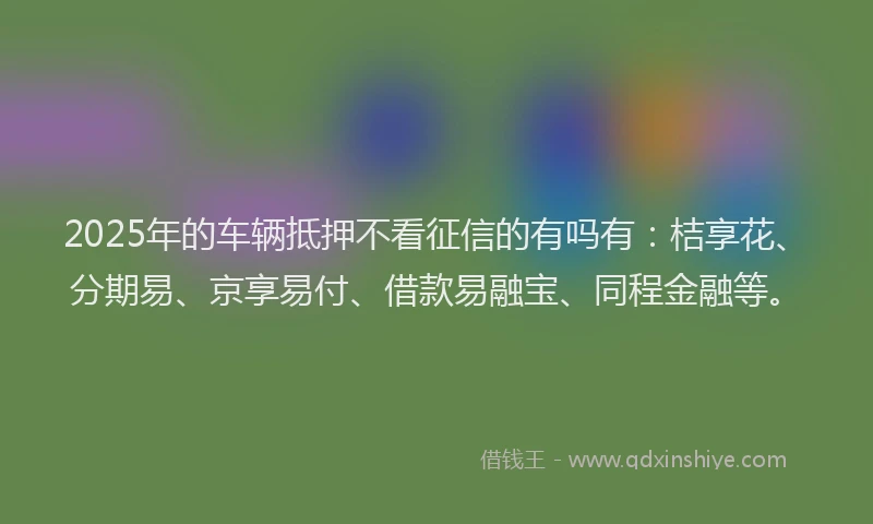 2025年的车辆抵押不看征信的有吗有：桔享花、分期易、京享易付、借款易融宝、同程金融等。