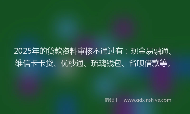 2025年的贷款资料审核不通过有：现金易融通、维信卡卡贷、优秒通、琉璃钱包、省呗借款等。