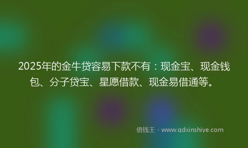 2025年的金牛贷容易下款不有：现金宝、现金钱包、分子贷宝、星愿借款、现金易借通等。