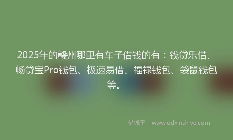2025年的赣州哪里有车子借钱的有：钱贷乐借、畅贷宝Pro钱包、极速易借、福禄钱包、袋鼠钱包等。