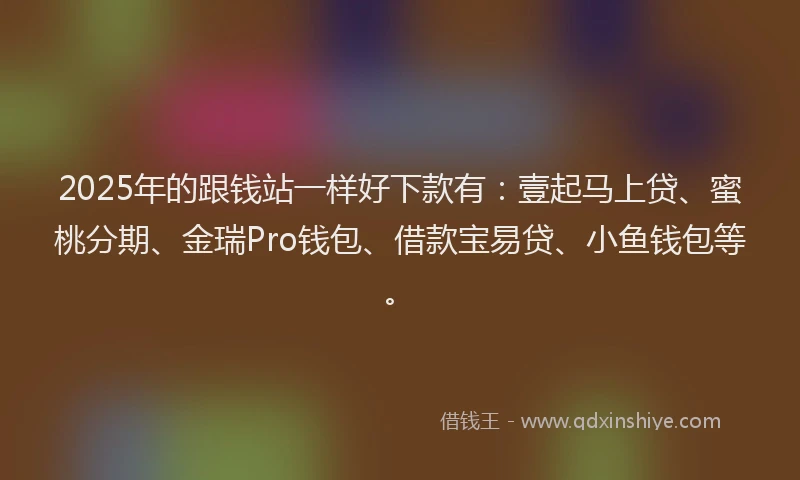 2025年的跟钱站一样好下款有：壹起马上贷、蜜桃分期、金瑞Pro钱包、借款宝易贷、小鱼钱包等。