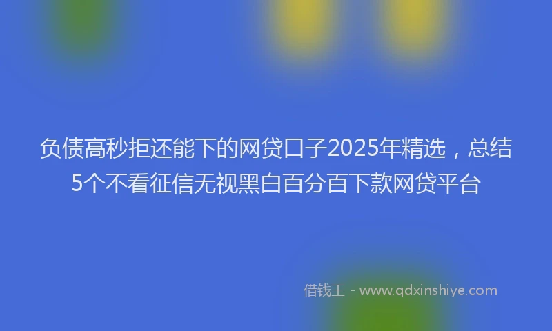负债高秒拒还能下的网贷口子2025年精选，总结5个不看征信无视黑白百分百下款网贷平台