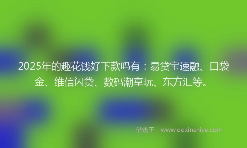 2025年的趣花钱好下款吗有：易贷宝速融、口袋金、维信闪贷、数码潮享玩、东方汇等。