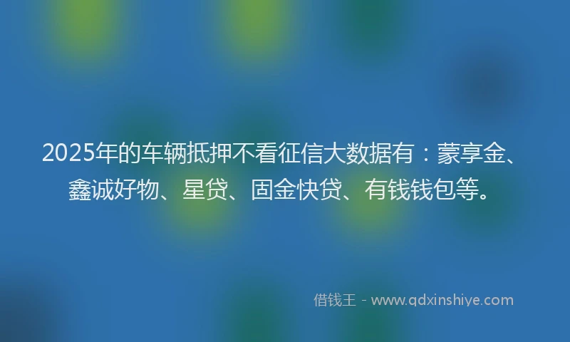 2025年的车辆抵押不看征信大数据有：蒙享金、鑫诚好物、星贷、固金快贷、有钱钱包等。
