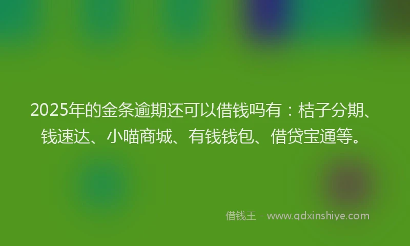 2025年的金条逾期还可以借钱吗有：桔子分期、钱速达、小喵商城、有钱钱包、借贷宝通等。