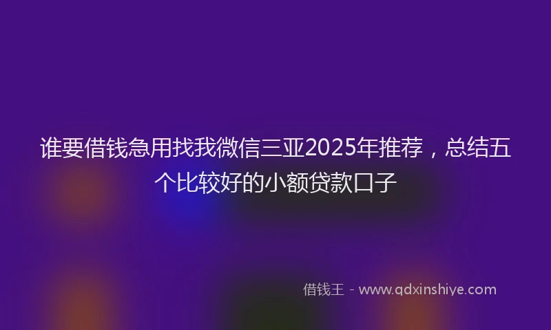 谁要借钱急用找我微信三亚2025年推荐，总结五个比较好的小额贷款口子