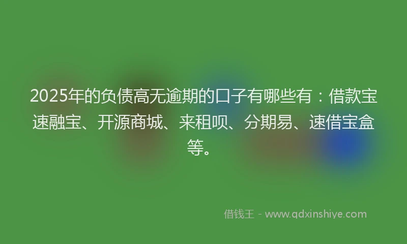 2025年的负债高无逾期的口子有哪些有：借款宝速融宝、开源商城、来租呗、分期易、速借宝盒等。