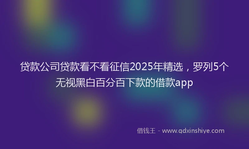 贷款公司贷款看不看征信2025年精选，罗列5个无视黑白百分百下款的借款app