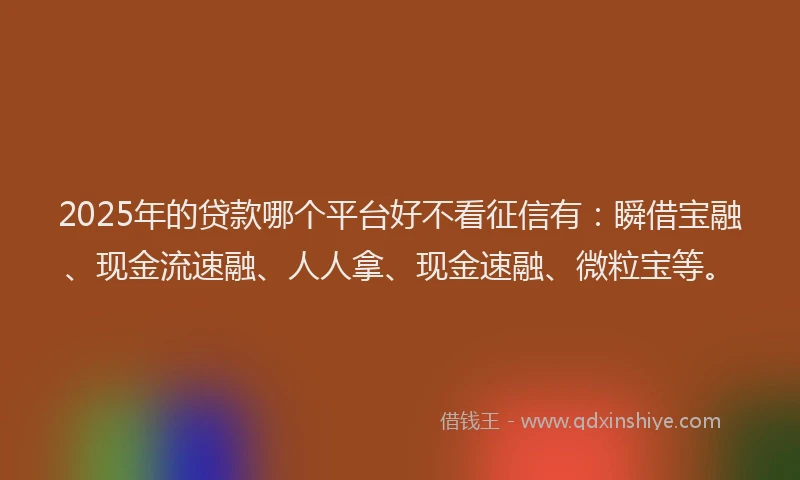 2025年的贷款哪个平台好不看征信有：瞬借宝融、现金流速融、人人拿、现金速融、微粒宝等。