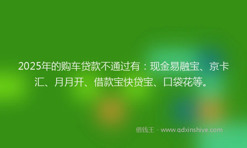 2025年的购车贷款不通过有：现金易融宝、京卡汇、月月开、借款宝快贷宝、口袋花等。