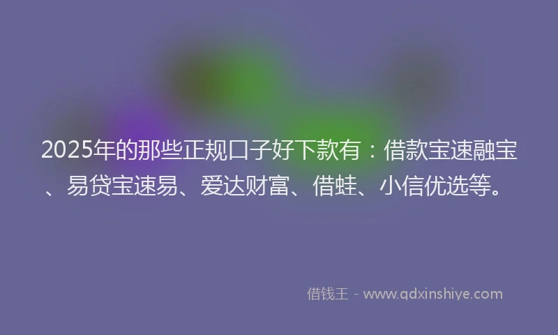 2025年的那些正规口子好下款有：借款宝速融宝、易贷宝速易、爱达财富、借蛙、小信优选等。