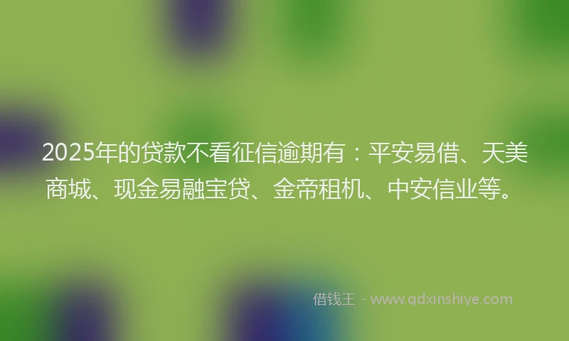 2025年的贷款不看征信逾期有：平安易借、天美商城、现金易融宝贷、金帝租机、中安信业等。