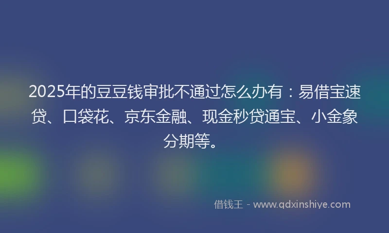 2025年的豆豆钱审批不通过怎么办有：易借宝速贷、口袋花、京东金融、现金秒贷通宝、小金象分期等。