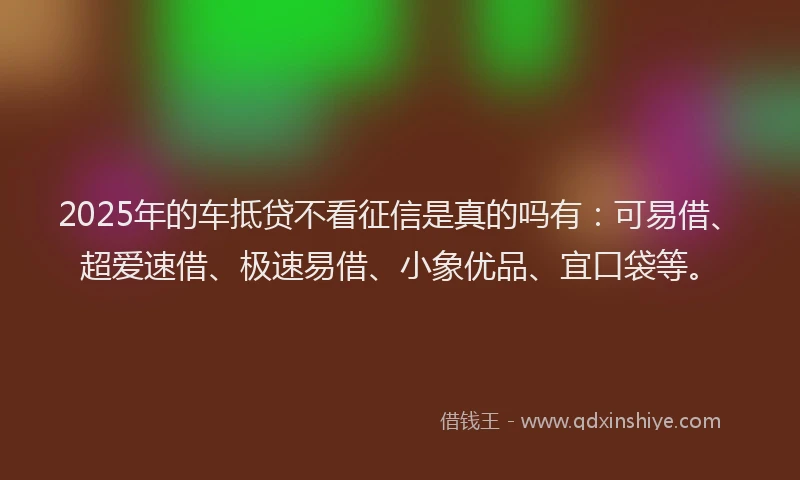2025年的车抵贷不看征信是真的吗有：可易借、超爱速借、极速易借、小象优品、宜口袋等。