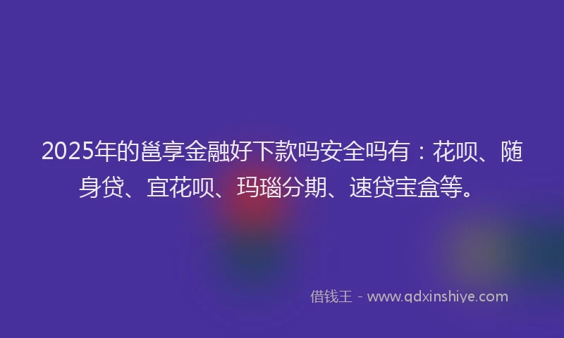 2025年的邕享金融好下款吗安全吗有：花呗、随身贷、宜花呗、玛瑙分期、速贷宝盒等。