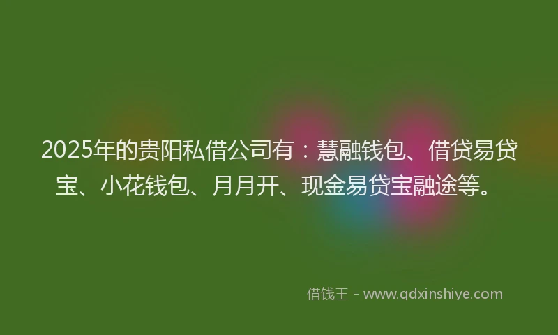 2025年的贵阳私借公司有：慧融钱包、借贷易贷宝、小花钱包、月月开、现金易贷宝融途等。