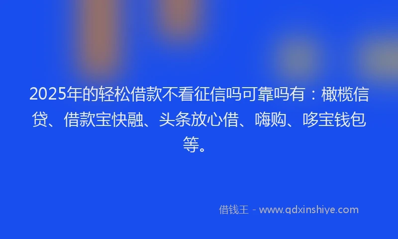 2025年的轻松借款不看征信吗可靠吗有：橄榄信贷、借款宝快融、头条放心借、嗨购、哆宝钱包等。