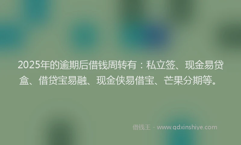2025年的逾期后借钱周转有：私立签、现金易贷盒、借贷宝易融、现金侠易借宝、芒果分期等。