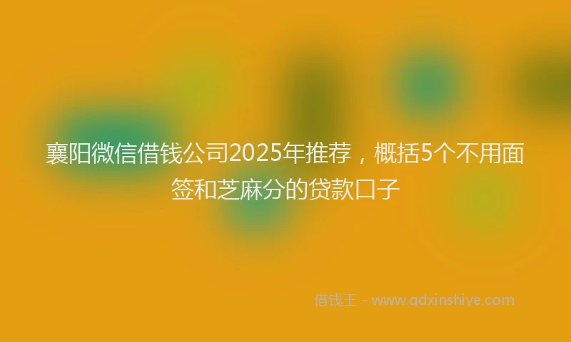 襄阳微信借钱公司2025年推荐，概括5个不用面签和芝麻分的贷款口子