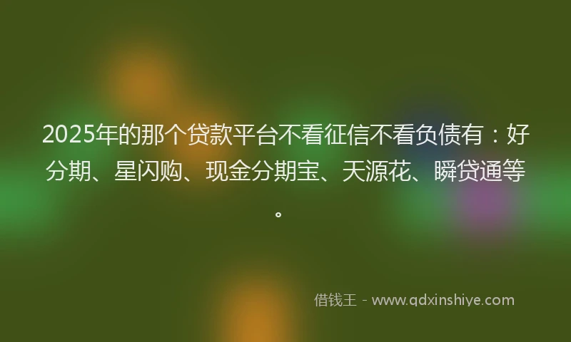 2025年的那个贷款平台不看征信不看负债有：好分期、星闪购、现金分期宝、天源花、瞬贷通等。