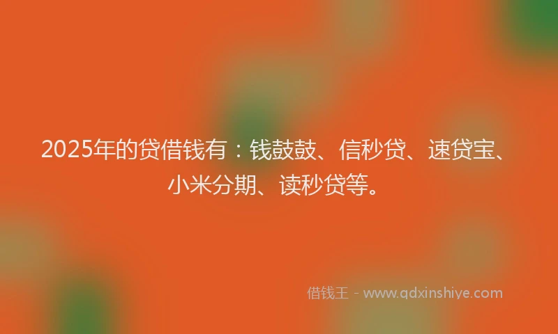 2025年的贷借钱有：钱鼓鼓、信秒贷、速贷宝、小米分期、读秒贷等。
