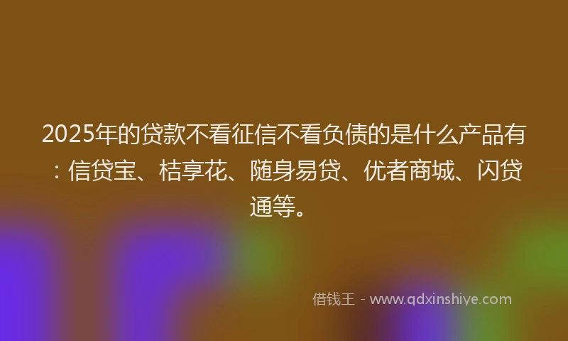 2025年的贷款不看征信不看负债的是什么产品有：信贷宝、桔享花、随身易贷、优者商城、闪贷通等。