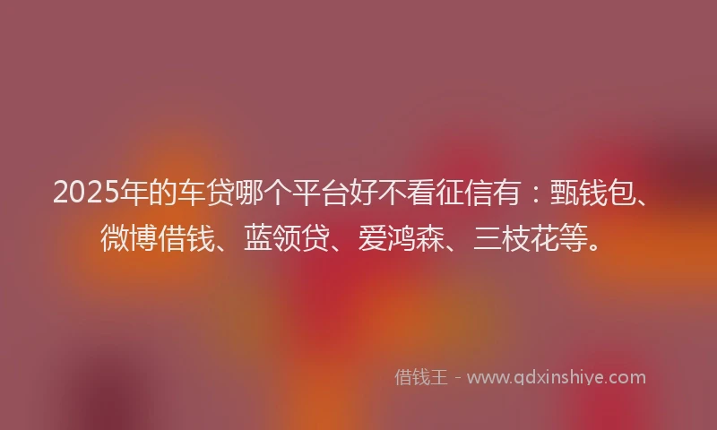 2025年的车贷哪个平台好不看征信有：甄钱包、微博借钱、蓝领贷、爱鸿森、三枝花等。