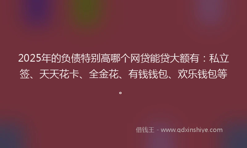 2025年的负债特别高哪个网贷能贷大额有：私立签、天天花卡、全金花、有钱钱包、欢乐钱包等。