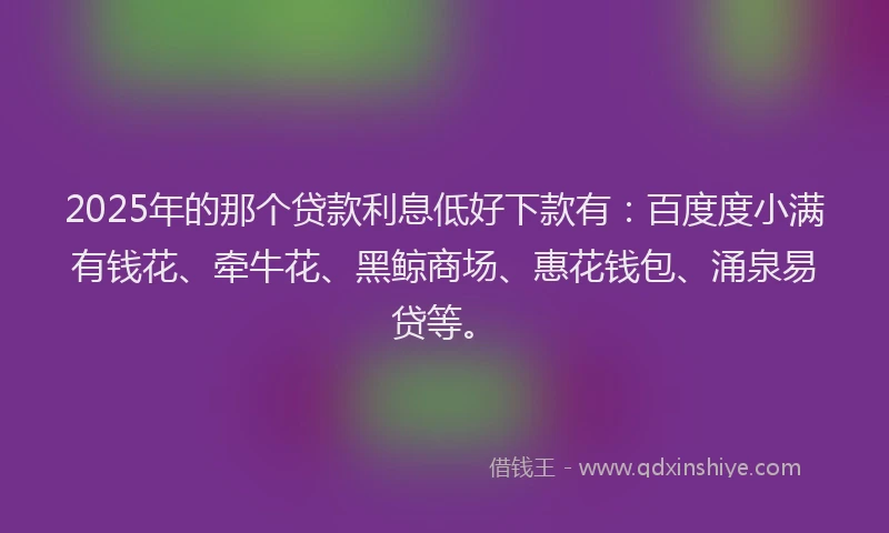 2025年的那个贷款利息低好下款有：百度度小满有钱花、牵牛花、黑鲸商场、惠花钱包、涌泉易贷等。