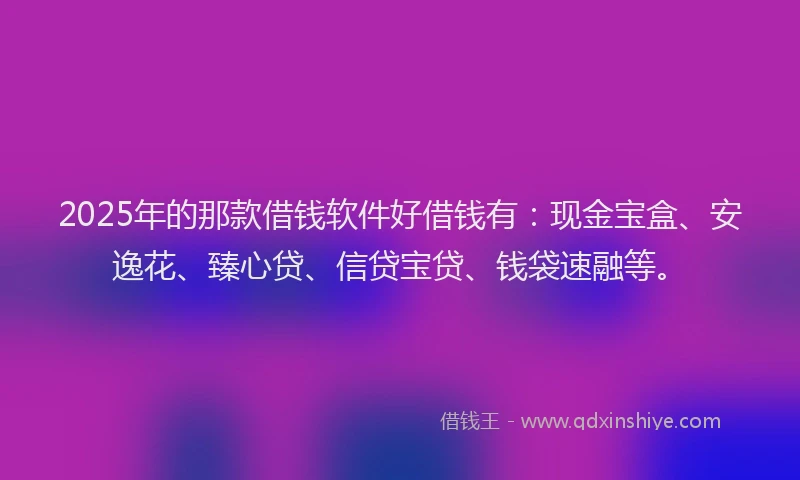 2025年的那款借钱软件好借钱有：现金宝盒、安逸花、臻心贷、信贷宝贷、钱袋速融等。