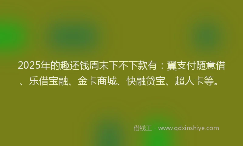 2025年的趣还钱周末下不下款有：翼支付随意借、乐借宝融、金卡商城、快融贷宝、超人卡等。