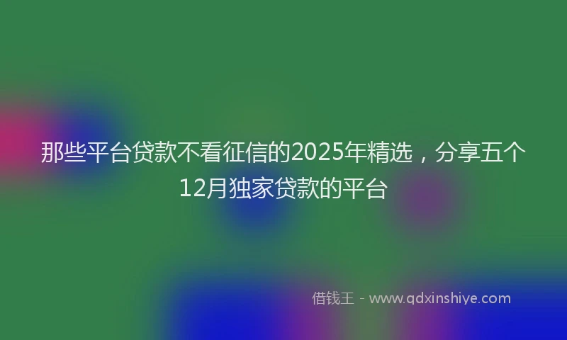 那些平台贷款不看征信的2025年精选，分享五个12月独家贷款的平台