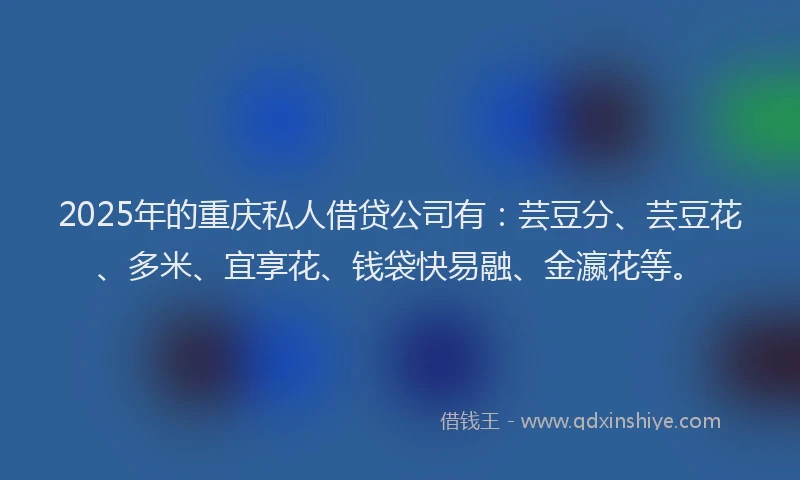 2025年的重庆私人借贷公司有：芸豆分、芸豆花、多米、宜享花、钱袋快易融、金瀛花等。